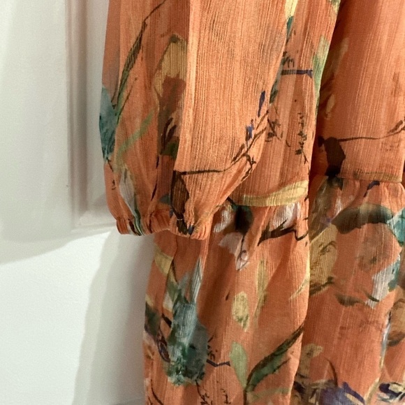 NWT Greylin Unwritten Peach Floral Long Sleeve Dress - Picture 4 of 7